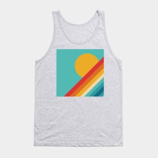 Retro Rainbow Sunset on Pale Blue Background Tank Top